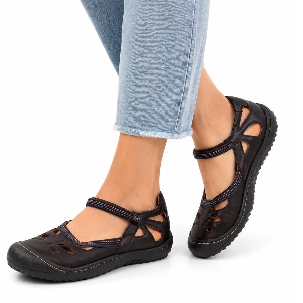 Jambu J-41 Brown Leather Mary Jane Comfort Walking Sandals Women's Size 10M